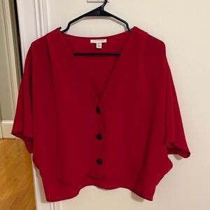 Topshop Red V-Neck Blouse with Buttons size 10